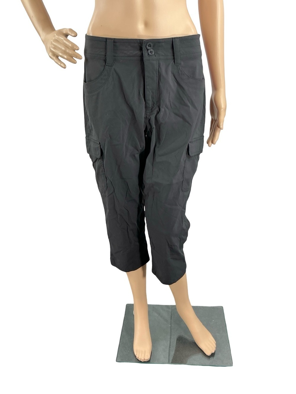 Eddie Bauer Cropped Cargo Hiking Pants Black Travel Capri Size 8